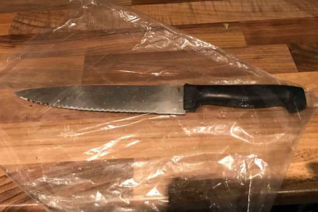 The knife removed by Gemma Fountain from a tree stump in Eastbourne's Roselands Avenue SUS-191103-143914001