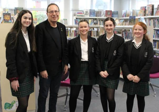 Peter James with students from Millais