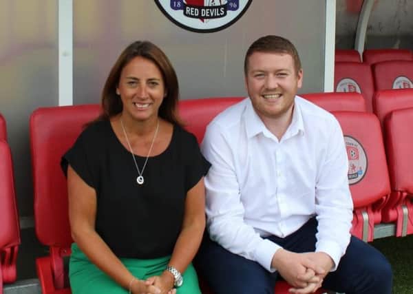 Operations Director Kelly Derham alongside Commercial and Communities Manager Joe Comper 
Picture courtesy of Crawley Town FC