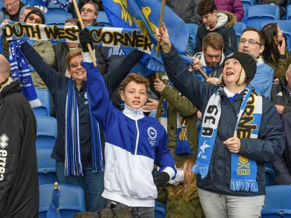 Brighton fans pictured at the Amex. Picture by PW Sporting Photography