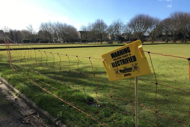 The electric fence in Beach House Park, Worthing