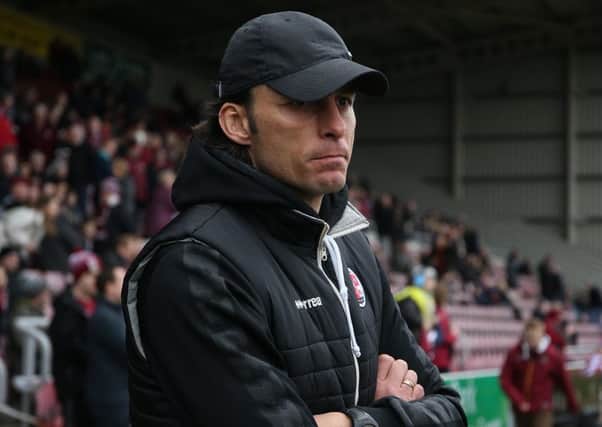 NORTHAMPTON, ENGLAND - FEBRUARY 16: Crawley Town head coach Gabriele Cioffi looks on prior to the Sky Bet League Two match between Northampton Town and Crawley Town at PTS Academy Stadium on February 16, 2019 in Northampton, United Kingdom. (Photo by Pete Norton/Getty Images) SUS-190217-162657001