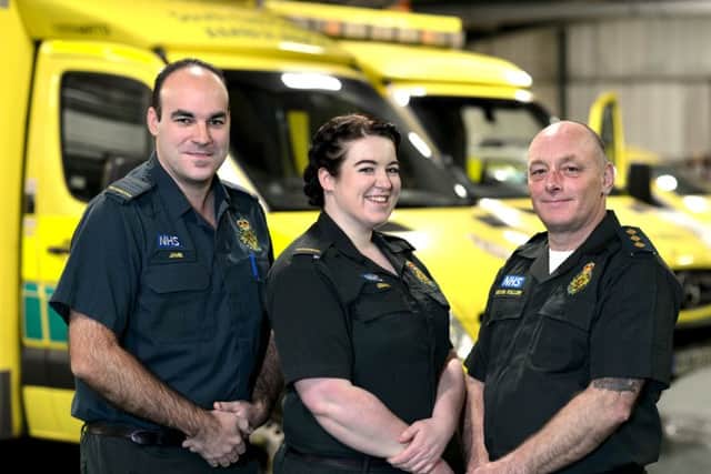 Paramedic Gemma Butler, who made the nomination, with technician Jamie Webb, left, and operational team leader Kevin Fuller