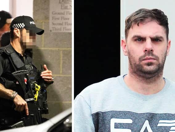 Armed police were called to the flat after the attack by Liam Hanley (right)