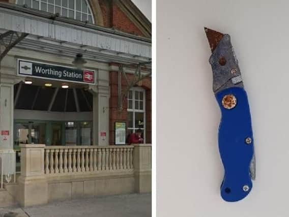 The knife was found by police on patrol near Worthing Railway Station. Pictures: Sussex Police/Google Streetview
