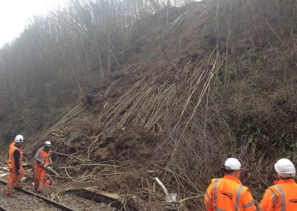 A landslip is causing major disruption on the railway line between Robertsbridge and Tunbridge Wells. Photo courtesy of Southeastern