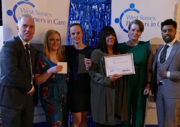 Sara Hornsey, Lorraine Gray, Shannon Odell, Lilly Hill from Albany House Care Home in Bognor Regis are presented with the End Of Life Care Award by Umar Khalil, Director of Doctors Direct Pharmacy in Chichester.