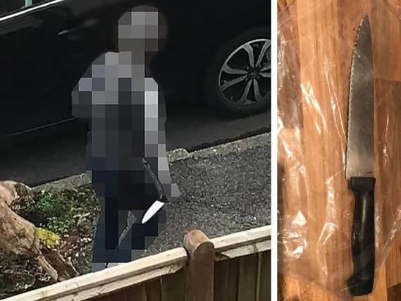 A picture of a youth carrying a knife was widely shared on social media. A blade was later handed into police (right)