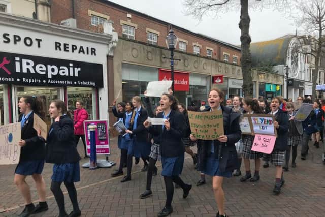 Students marching in Eastbourne today