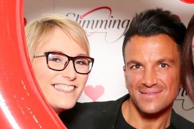 Michelle Ferris-Talbot with singer Peter Andre at a Slimming World awards event