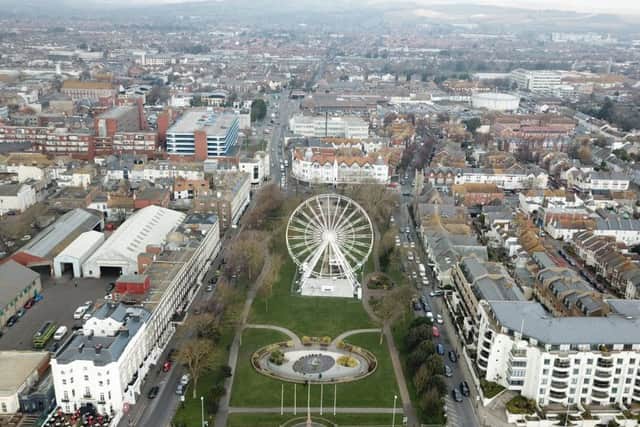Drone photos of the wheel that was situated at Steyne Gardens last Easter