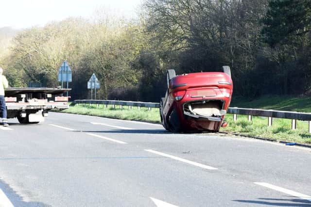 A car overturned in the collision on the A22 Hailsham, photo by Dan Jessup