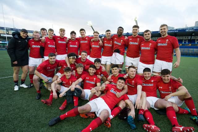 Theo (back row, six from the left) with the victorious Welsh U18 team