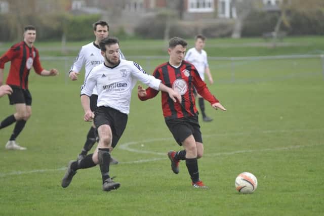 Action from the East Sussex League Division One match between Bexhill United II and Herstmonceux at The Polegrove