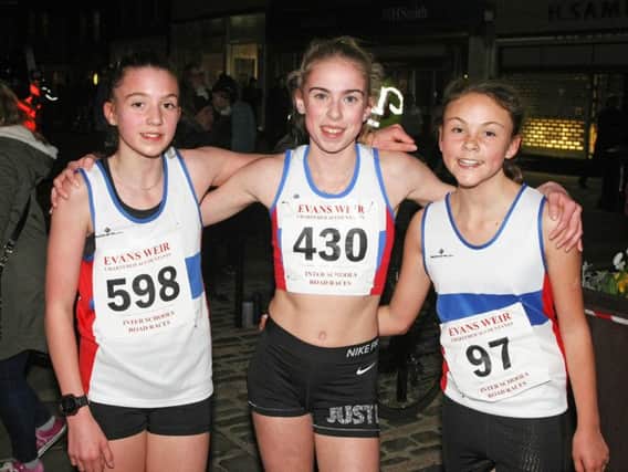 The top three in the secondary school girls' race / Picture by Derek Martin