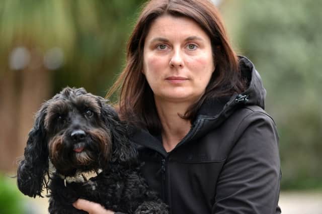 Upset: Kelly Byrne with her dog Bramble