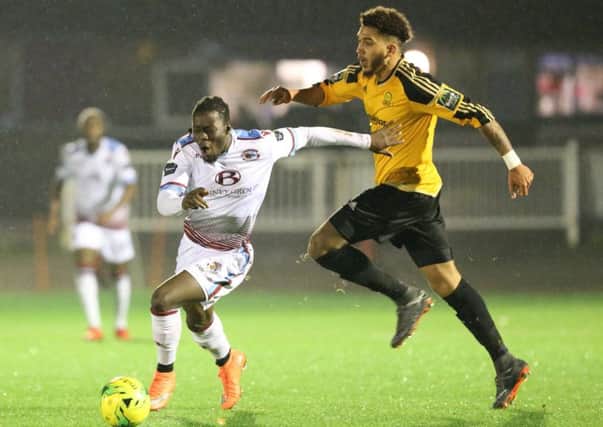 Youssouf Bamba on the ball for Hastings United against Merstham back in November. Picture courtesy Scott White