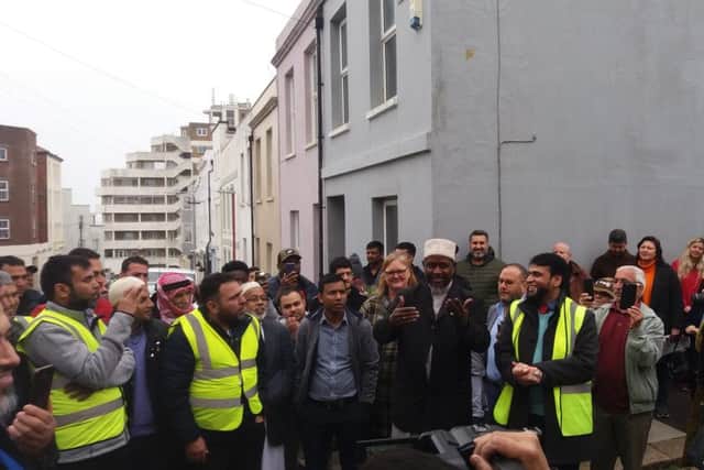 The vigil at Hastings mosque. Photo by Alex Kempton