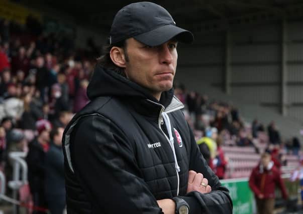 NORTHAMPTON, ENGLAND - FEBRUARY 16: Crawley Town head coach Gabriele Cioffi looks on prior to the Sky Bet League Two match between Northampton Town and Crawley Town at PTS Academy Stadium on February 16, 2019 in Northampton, United Kingdom. (Photo by Pete Norton/Getty Images) SUS-190221-085206001