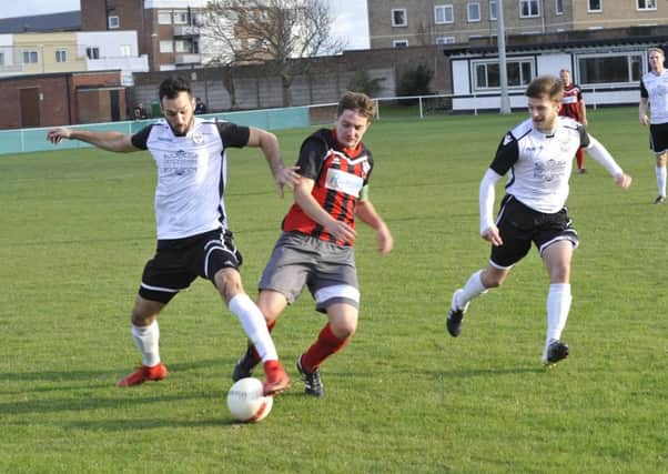 Action from Bexhill United's 1-0 win at home to today's opponents Wick in October's reverse fixture. Picture by Simon Newstead
