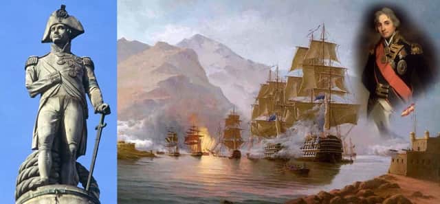 A character from Beverleys fictional book is portrayed as being present at the Battle of Santa Cruz de Tenerife in 1797 where Admiral Horatio Nelson was wounded and lost his right arm. The main painting depicts Nelsons fleet attacking Tenerife. SUS-190327-172528001