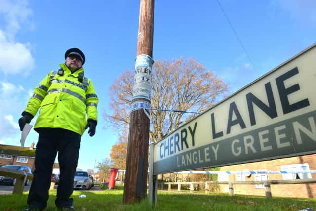 An area in Langley Green was cordoned off to preserve the crime scene