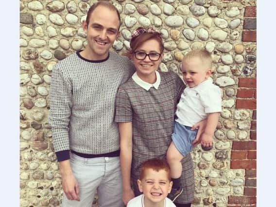 Georgie with her fiance Tom Benham and sons Lucas, five, and Hugo, two