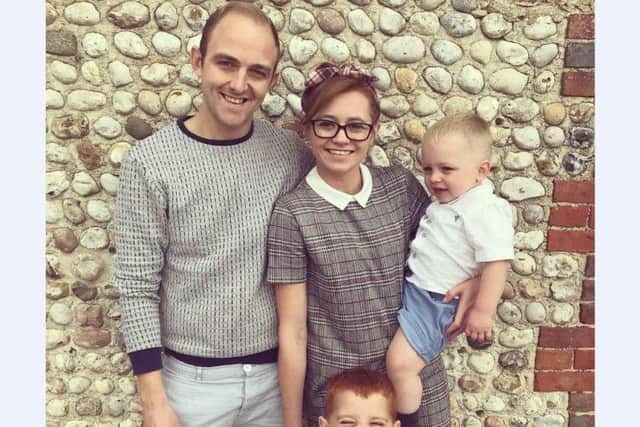 Georgie with her fiance Tom Benham and sons Lucas, five, and Hugo, two