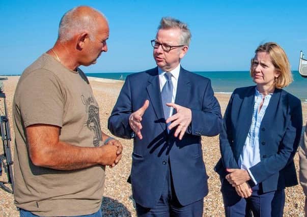 Michael Gove and Amber Rudd meet with the Hastings fishing community to discuss quotas, 
13 July 2018 SUS-190328-120815001