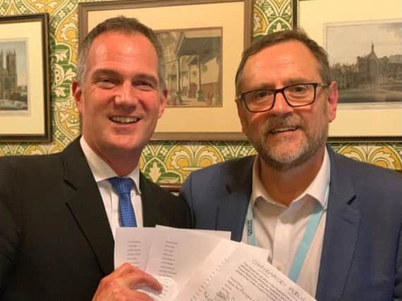 Hove MP Peter Kyle with Labour colleague Phil Wilson submitting their motion for a vote on any final Brexit deal
