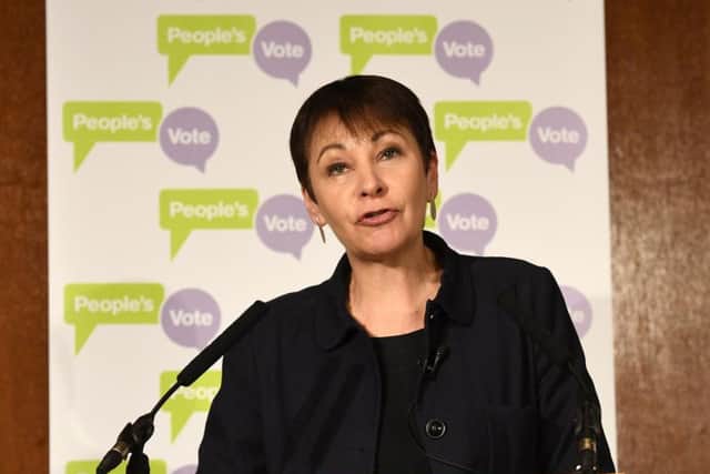 Caroline Lucas MP for the Green Party at a Peoples Vote event in London (Photo by Leon Neal/Getty Images)