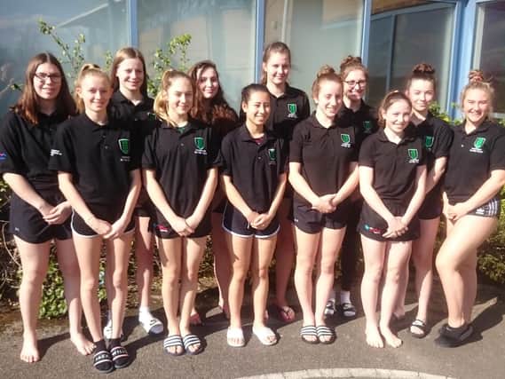 Worthing under-17s water polo squad. L-R, Evie Fawkes, Lottie Apps, Caitlin Silk, Fleuve Williams, Milly Mcalister, Audrey Tala, Maddie Calthrop, Grace Byford, Maisie Standen, Ruby Rosser, Hannah Wiles, Nicole Fawcett. Picture courtesy of Alastair Roberts.