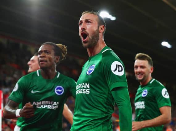 Glenn Murray celebrates his equaliser at Southampton earlier this season. Picture by Getty Images