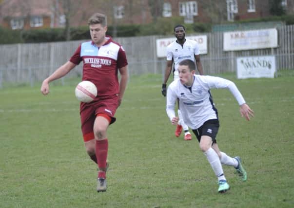 Ryan Alexander on the ball during Little Common's 3-1 defeat at home to Lancing last weekend. Picture by Simon Newstead