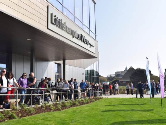 Residents queuing outside Littlehampton Wave today (March 29)