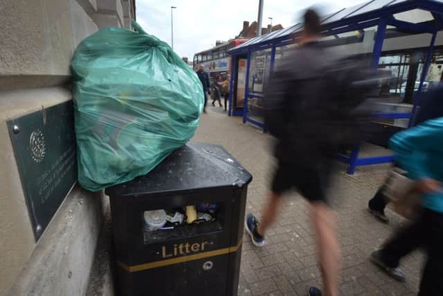 Rubbish not being collected in Eastbourne Town Centre. SUS-190328-153938001
