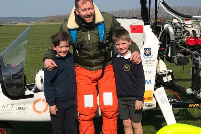 James and Joshua Thomasin-Foster from Aldingbourne Primary School with James Ketchell
