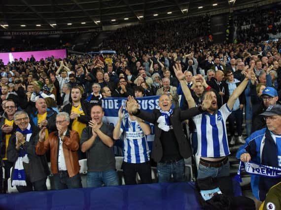 Albion fans pictured at West Ham. Picture by PW Sporting Photography