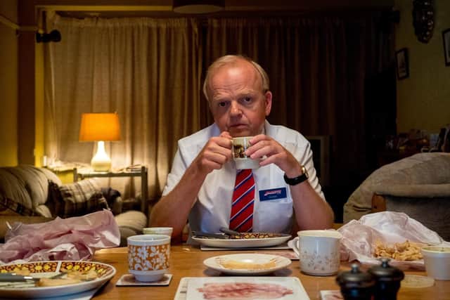 Toby Jones on set in the new show. Picture via BBC
