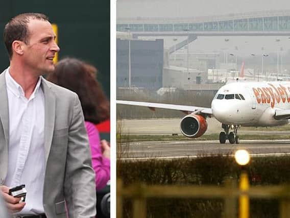 Michael Cunnett (left) was jailed for seven months for his abusive tirade on an easyJet flight at Gatwick Airport. (Airline stock image: Getty Images)