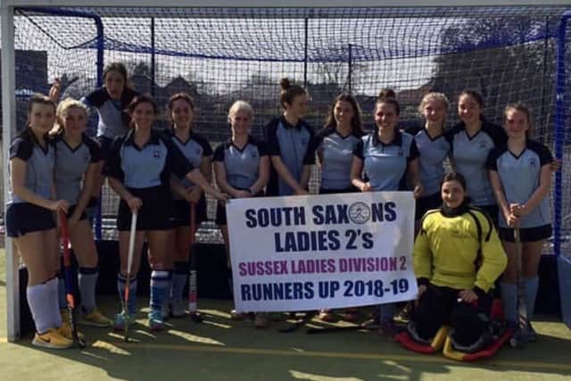 South Saxons Hockey Club's ladies' second team celebrates after finishing runners-up in Sussex Ladies' League Division Two