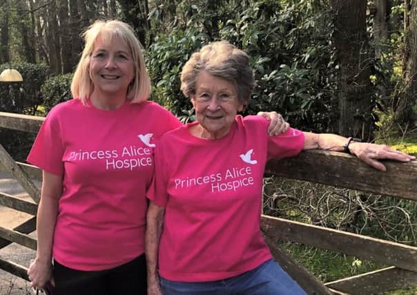 Maxine with mother Tam in their t-shirts for Princess Alice Hospice
