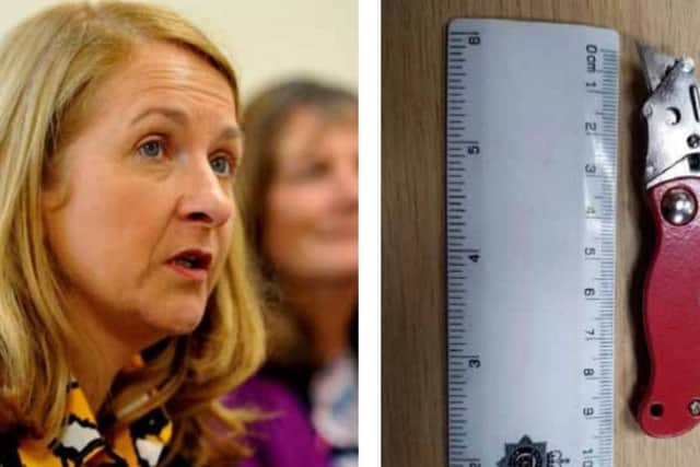 Sussex Police and Crime Commissioner Katy Bourne and the knife discovered