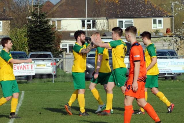 Sidlesham celebrate the game's only goal / Picture by Kate Shemilt