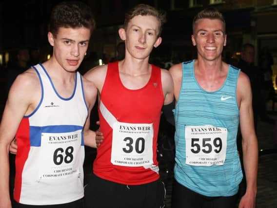 The first three finishers in the final A race of the 2019 Chichester series / Picture by Derek Martin