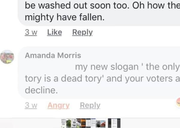 Amanda Morris has said she was wrong for writing 'the only good tory is a dead tory' on a Facebook post