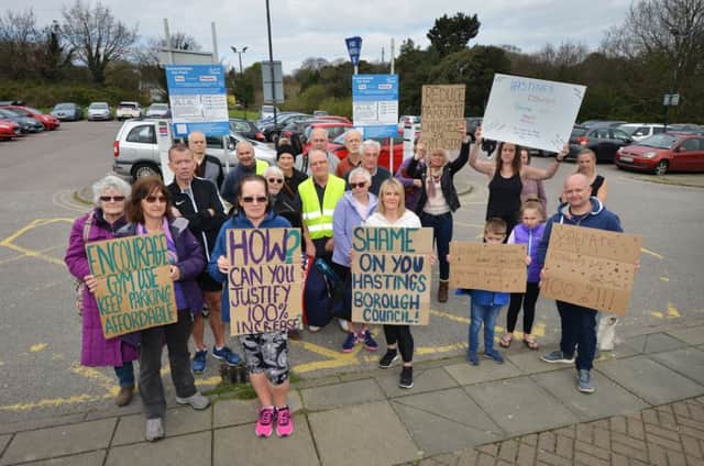 Protest outside Summerfields Leisure Centre against the increase in council parking charges. SUS-191104-123514001