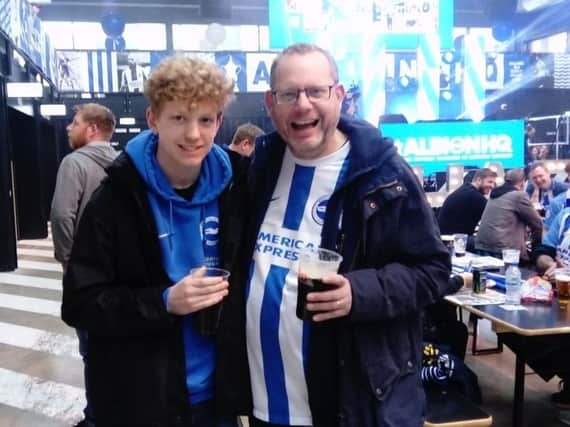 Brighton & Hove Albion supporters Ethan (left) and Paul from Battle.