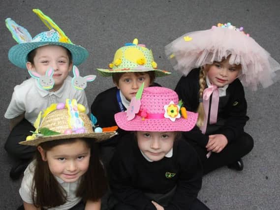 Hats made for the key stage one Easter bonnet parade at Glebe Primary School in Southwick. Photo by Derek Martin DM1940729a