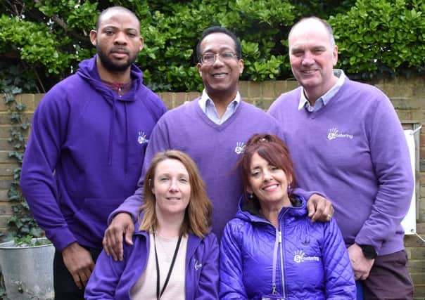 Back row (L-R): Julius Anika (student social worker), Derek Hall (agency social worker) and Rob Edworthy (registered manager). Front row (L-R): Sam Stevens (business support assistant) and Dee Martin (business support officer).
Other staff not pictured are Katie Edworthy (director) and Sarah Errington (business support officer).